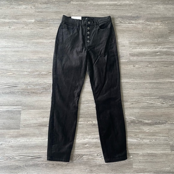 NWT 7 For All Mankind High Waist Button Fly Velvet Ankle Skinny Pants Black 27 - Picture 2 of 9
